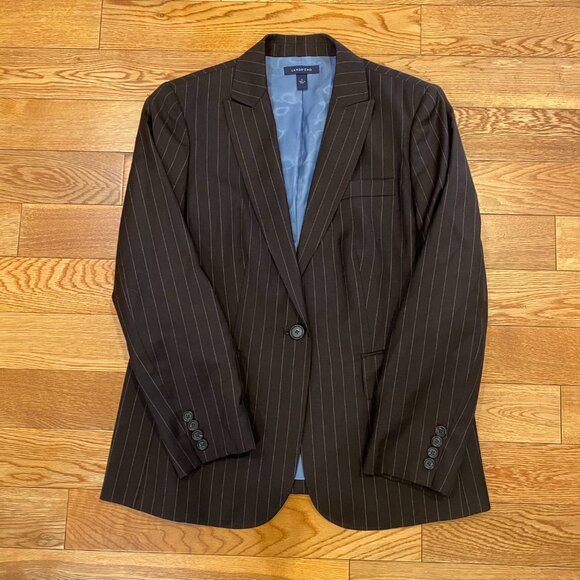 Vintage Lands End Womens Blazer Jacket Black Striped Cashmere Wool Size 12 - Picture 5 of 10